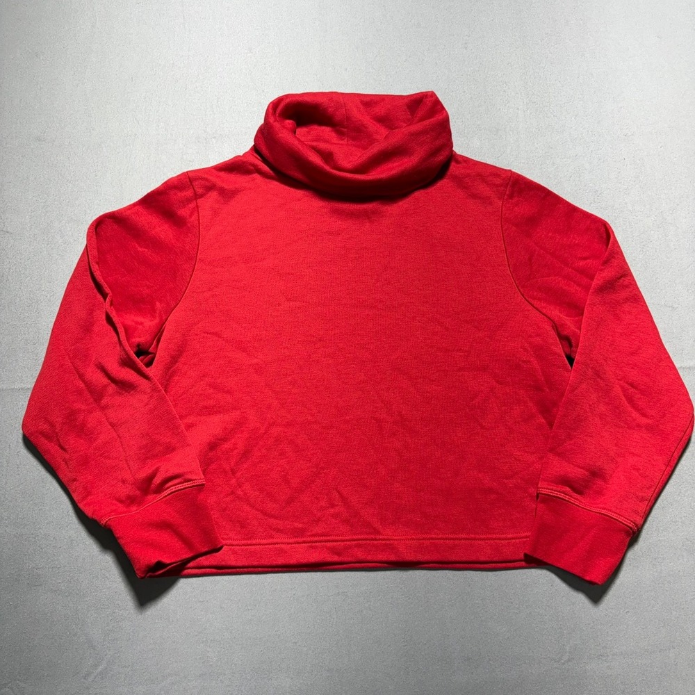 Zara Womens Red Turtleneck Cropped Sweatshirt Cowl Neck Fleece Medium